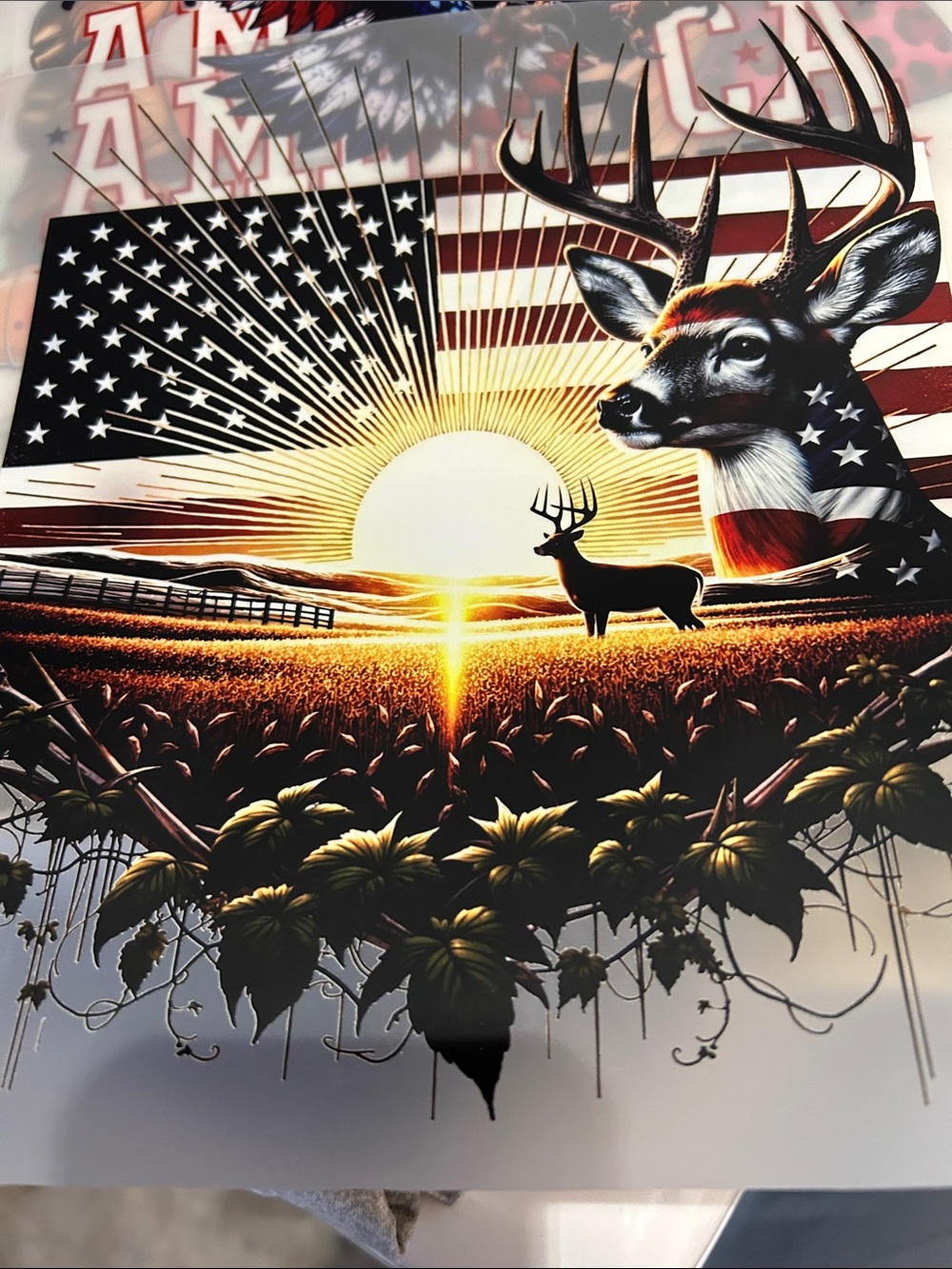 Patriotic Sunrise Deer Art Print — Red, White & Blue
